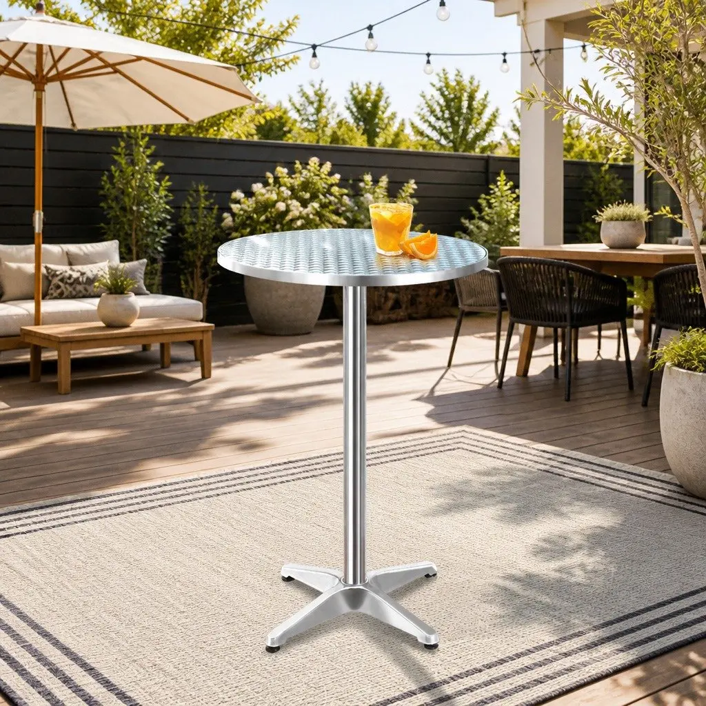 Round Bar Table Adjustable Height Foldable Aluminium Stainless Steel 60cm Modern Silver