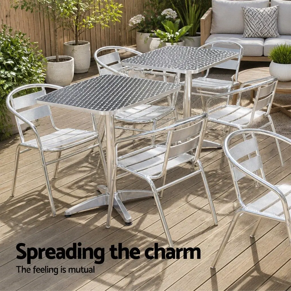Outdoor Bar Table Stainless Steel Top Aluminium Base Adjustable Height 70cm 110cm Silver