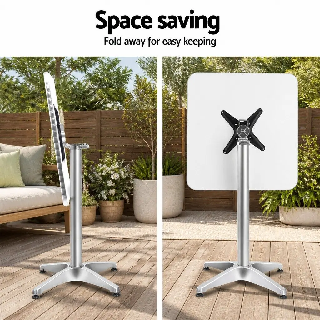 Outdoor Bar Table Stainless Steel Top Aluminium Base Adjustable Height 70cm 110cm Silver