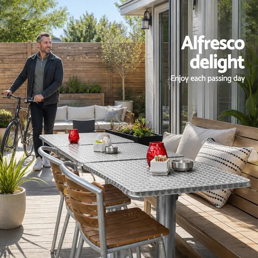 Outdoor Bar Table Stainless Steel Top Aluminium Base Adjustable Height 70cm 110cm Silver