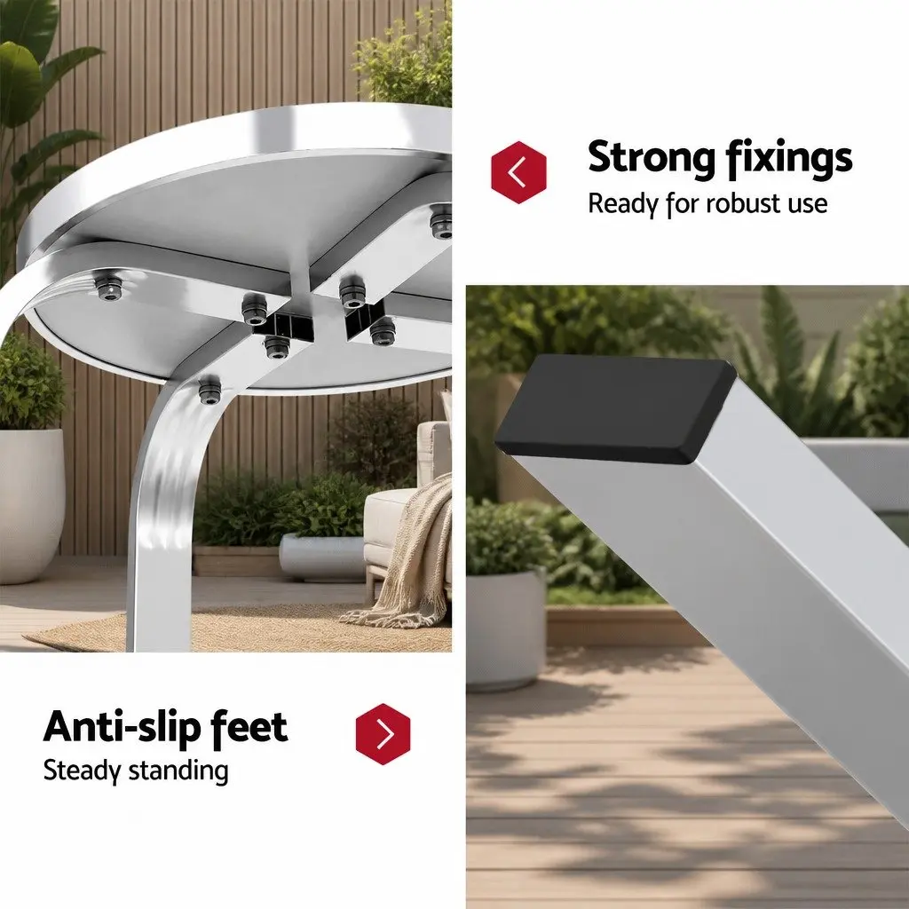 Outdoor Bar Set Height-Adjustable Round Table and Stools 3 Piece Silver