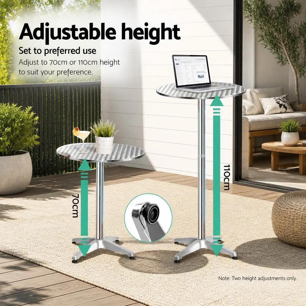 Outdoor Bar Set Height-Adjustable Round Table and Stools 3 Piece Silver