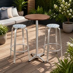 3-Piece Outdoor Bar Set with Adjustable Bistro Table and Stools Silver