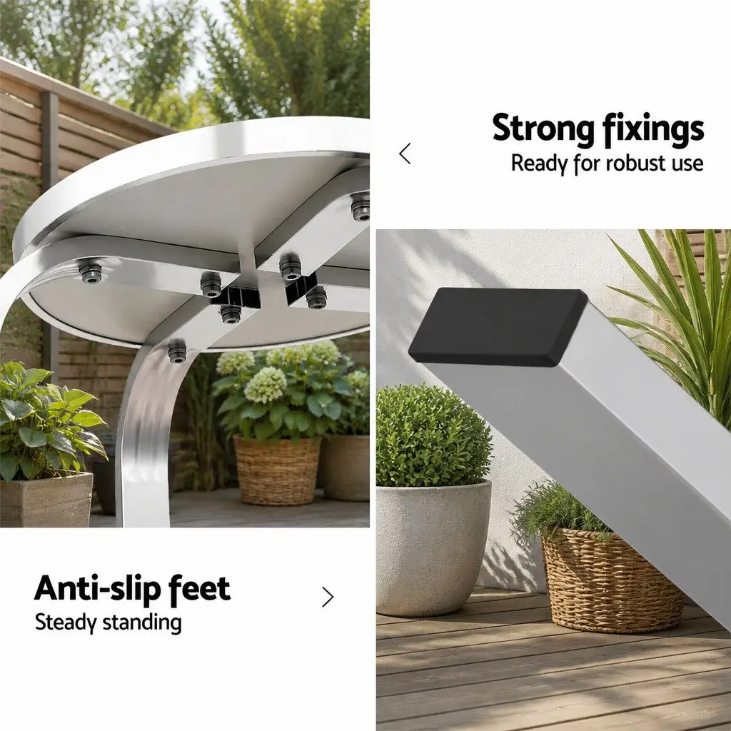3 Piece Outdoor Bar Set Aluminium Height Adjustable Table and Stools Silver