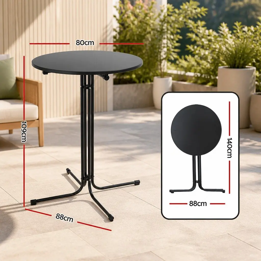 Round Bar Table Steel 109cm Height Black Folding Outdoor Indoor Furniture