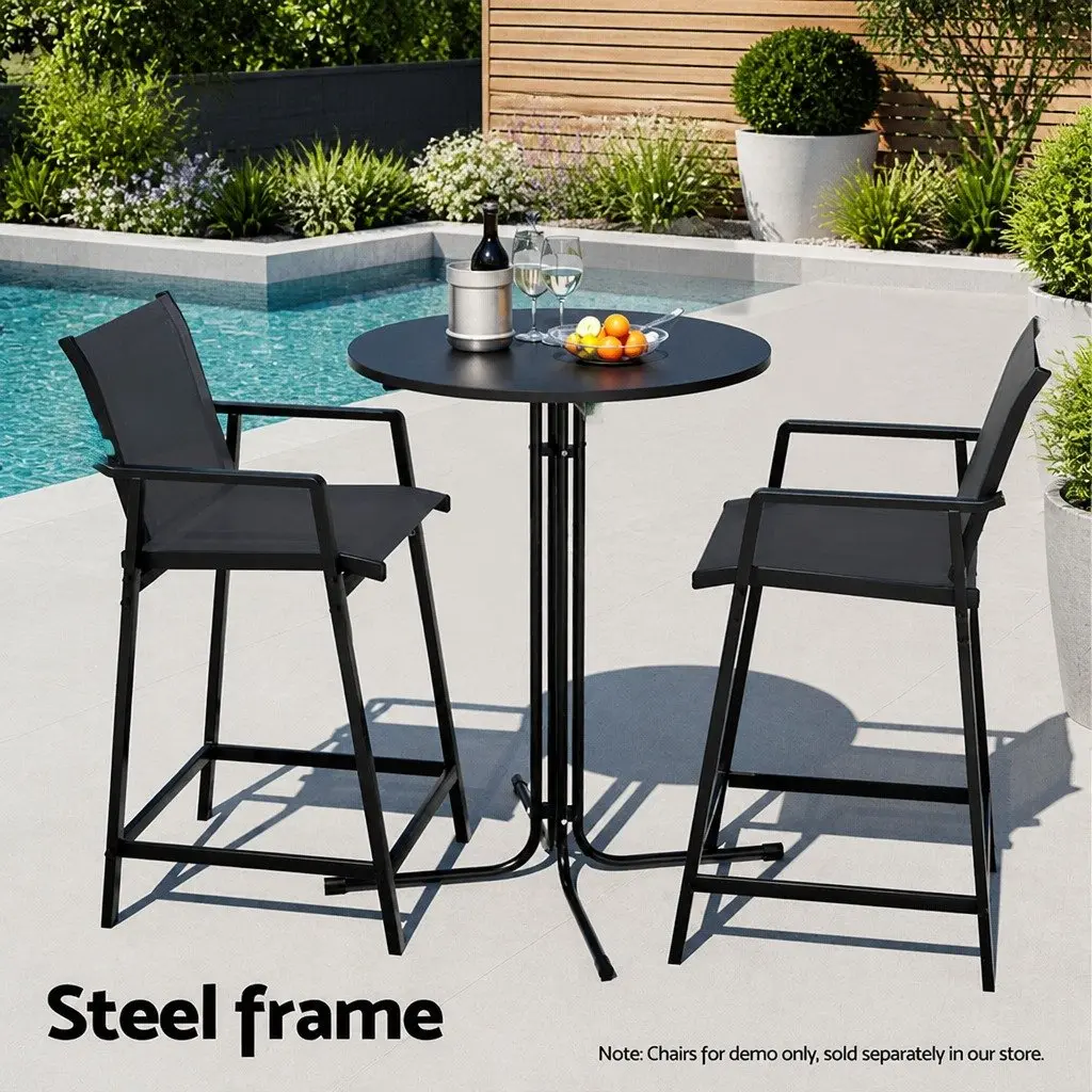 Round Bar Table Steel 109cm Height Black Folding Outdoor Indoor Furniture