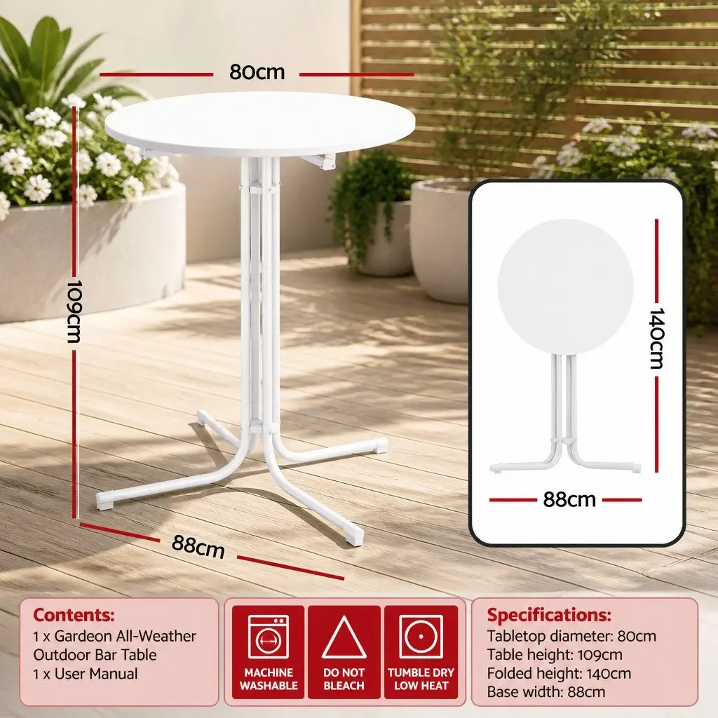Round Folding Bar Table Steel 80cm White 109cm High