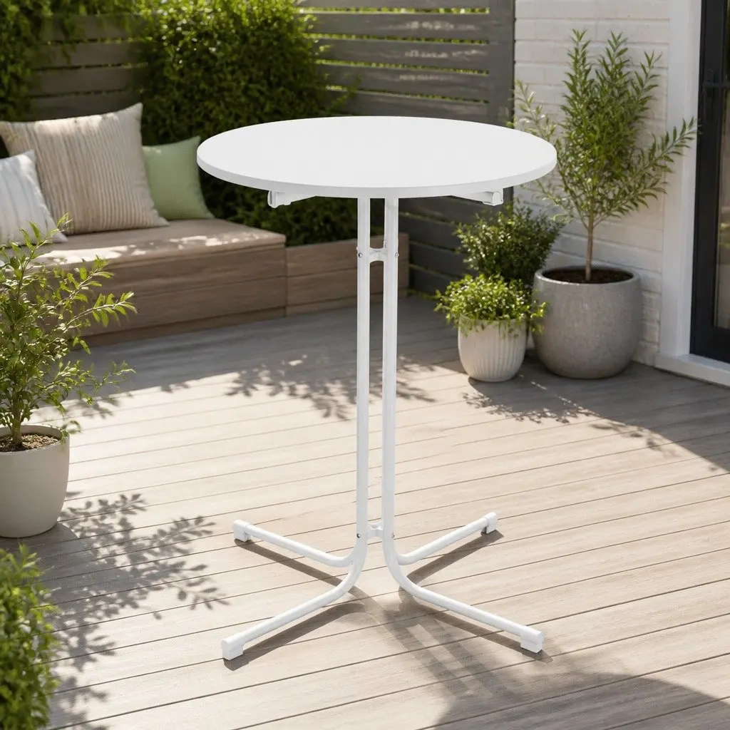 Round Folding Bar Table Steel 80cm White 109cm High