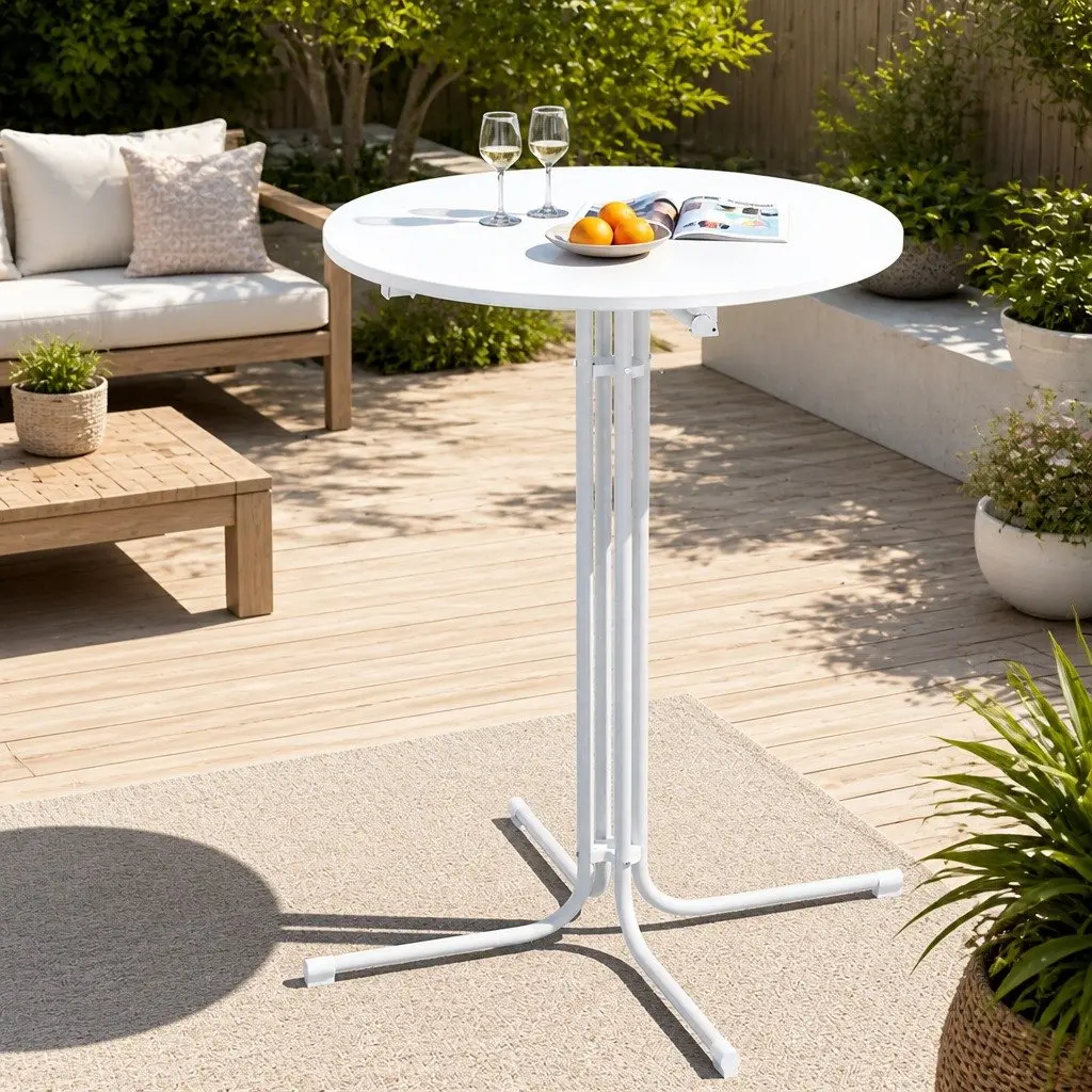 Round Folding Bar Table Steel 80cm White 109cm High