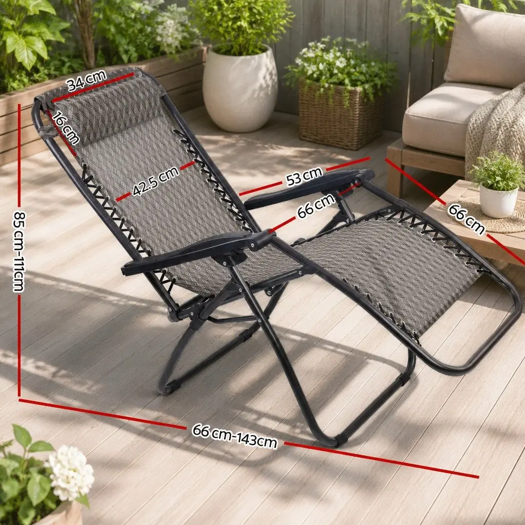 Zero Gravity Chair Folding Outdoor Recliner Adjustable Lounge 2 Piece Grey