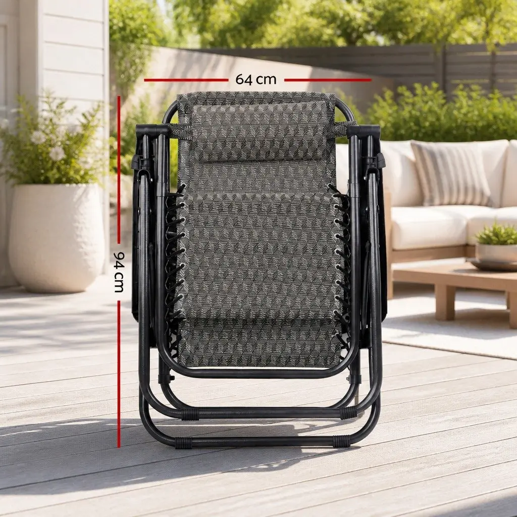 Zero Gravity Chair Folding Outdoor Recliner Adjustable Lounge 2 Piece Grey