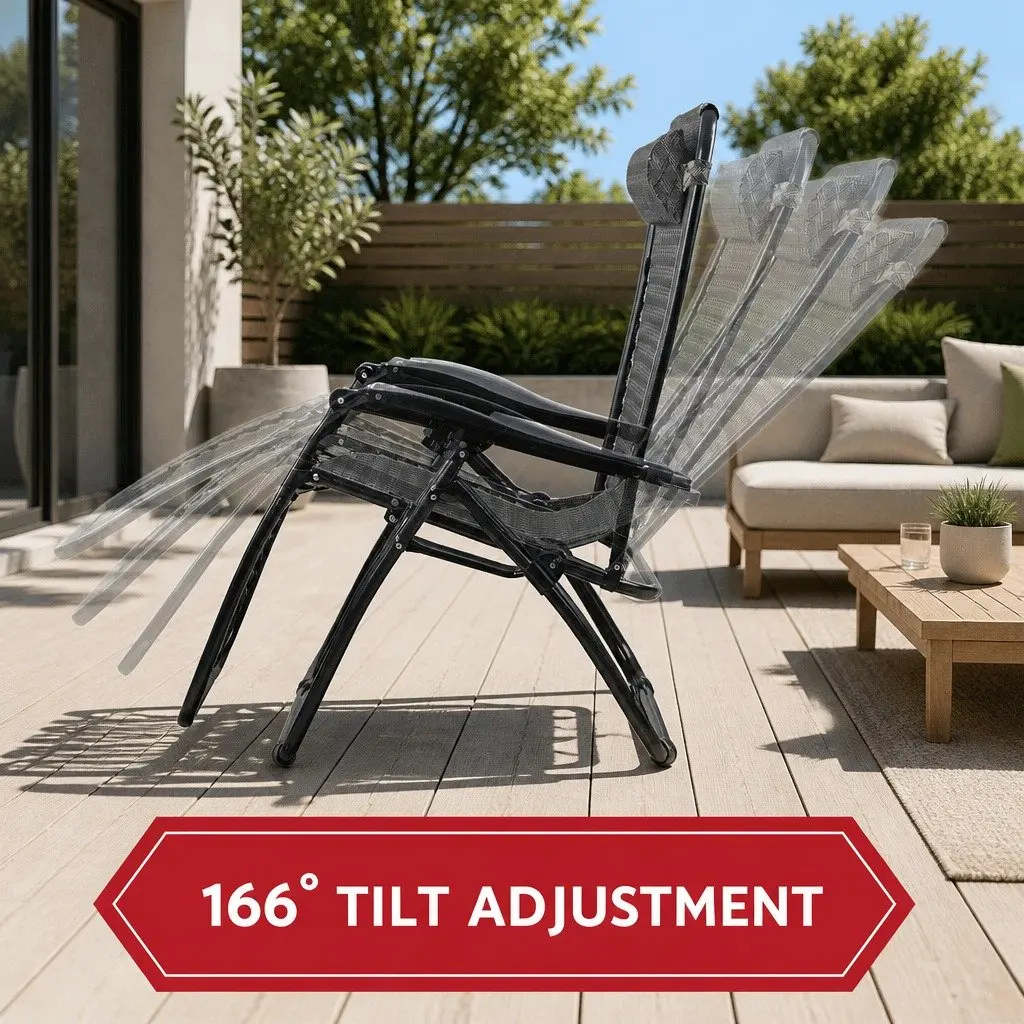 Zero Gravity Chair Folding Outdoor Recliner Adjustable Lounge 2 Piece Grey