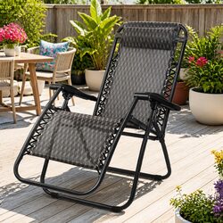 Zero Gravity Recliner Folding Outdoor Chair Adjustable Lounge Camping Grey