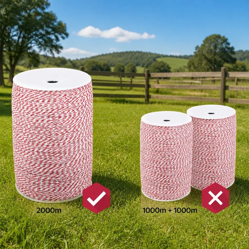 Electric Fence Poly Wire 2000M Stainless Steel Red White High Visibility Fencing Roll
