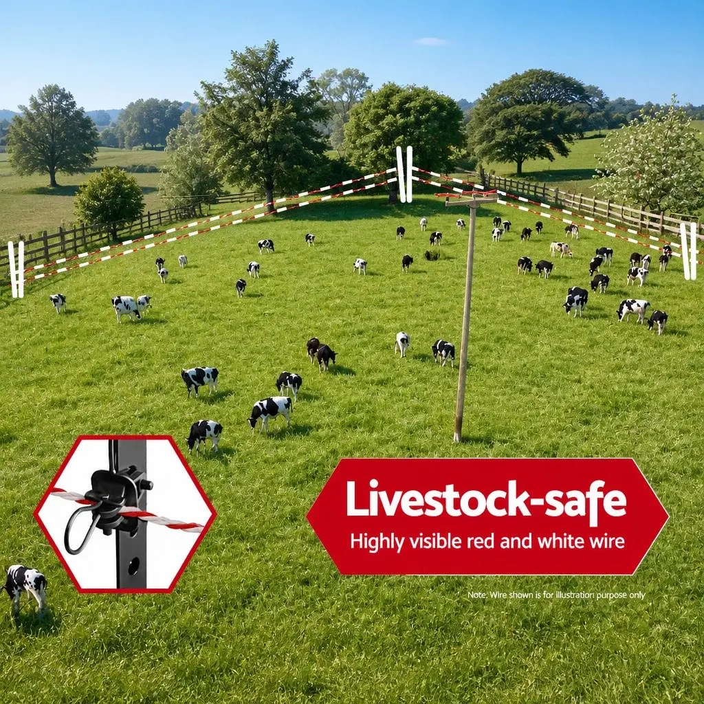 Electric Fence Poly Wire 2000M Stainless Steel Red White High Visibility Fencing Roll