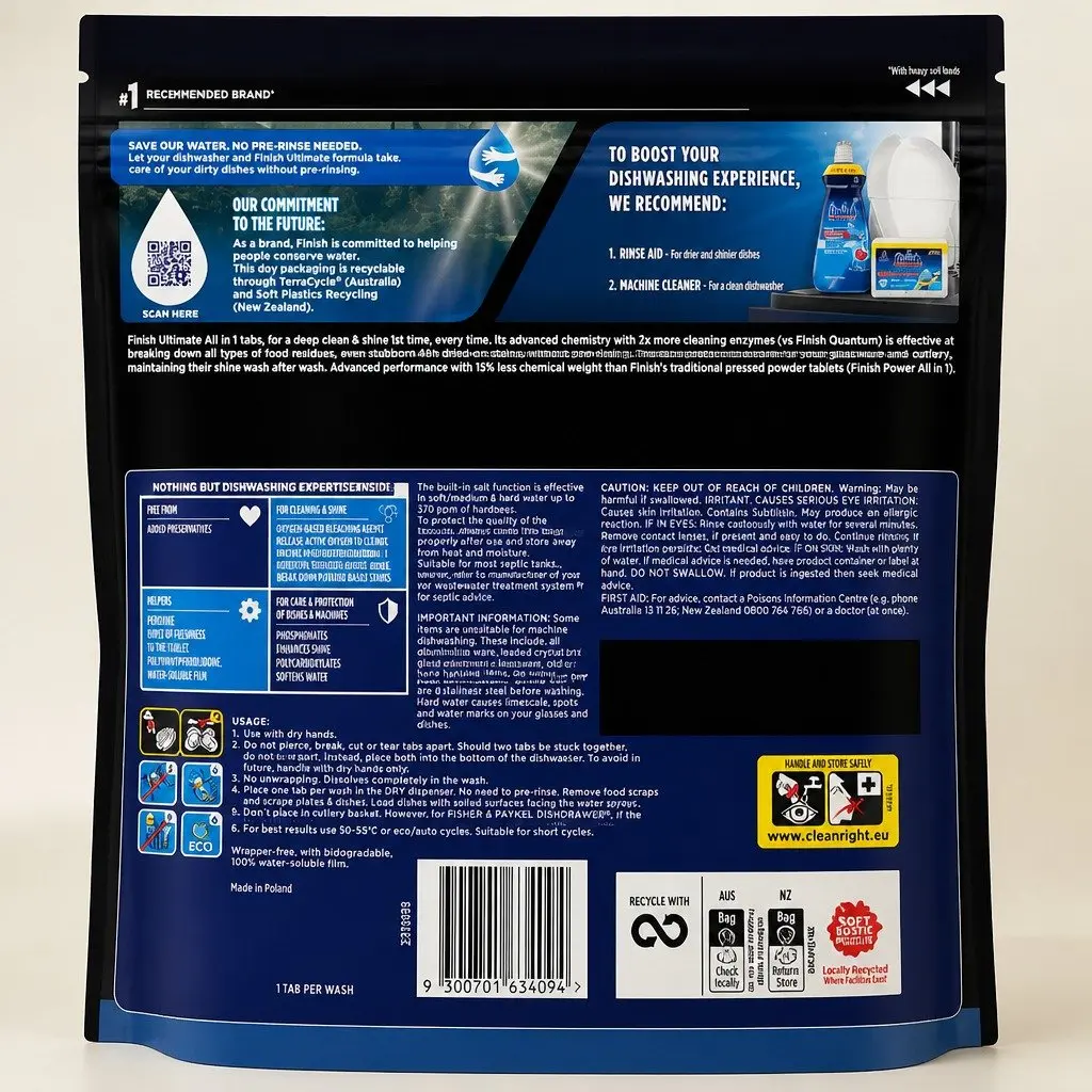 Dishwasher Tablets 170 Pack Fast Dissolving Biodegradable Film Deep Clean Grease Removal