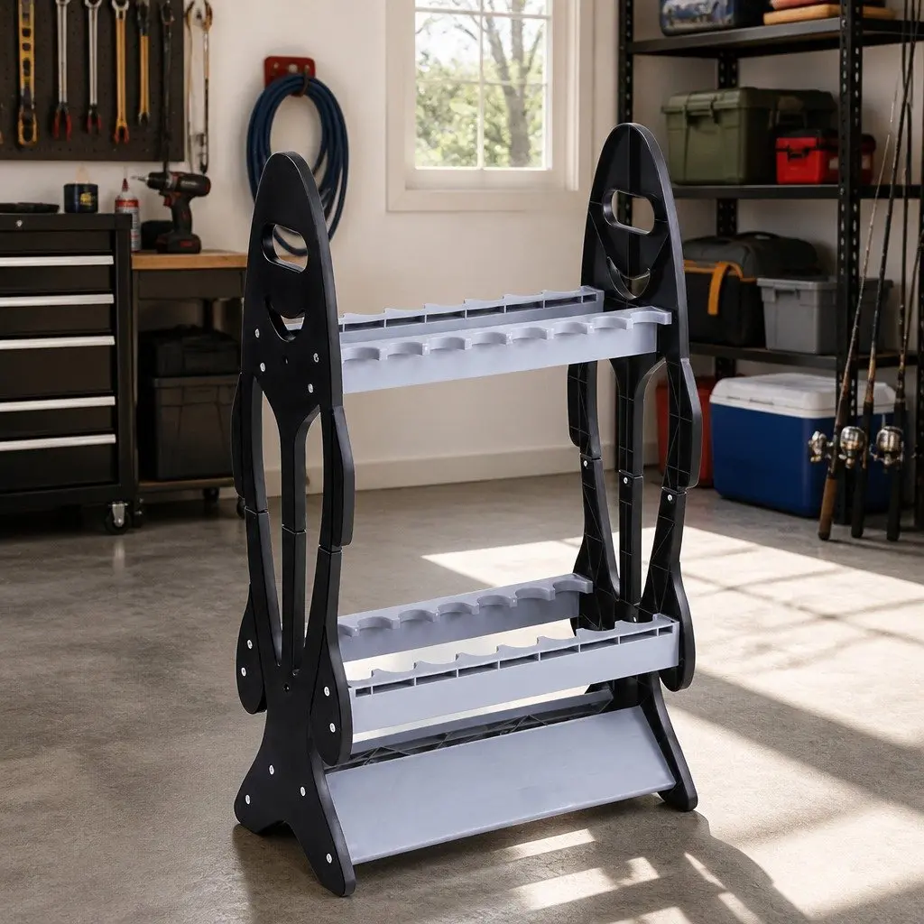 Fishing Rod Holder 16 Storage Rack Double-Sided Stand Garage Organizer Holds 8