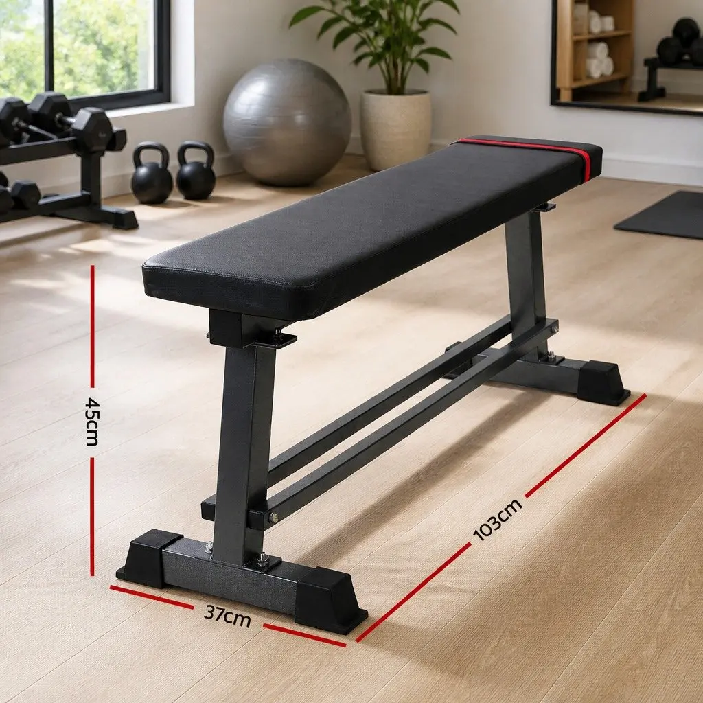 Flat Weight Bench Steel Tubular Construction 103cm x 35cm x 45cm Black