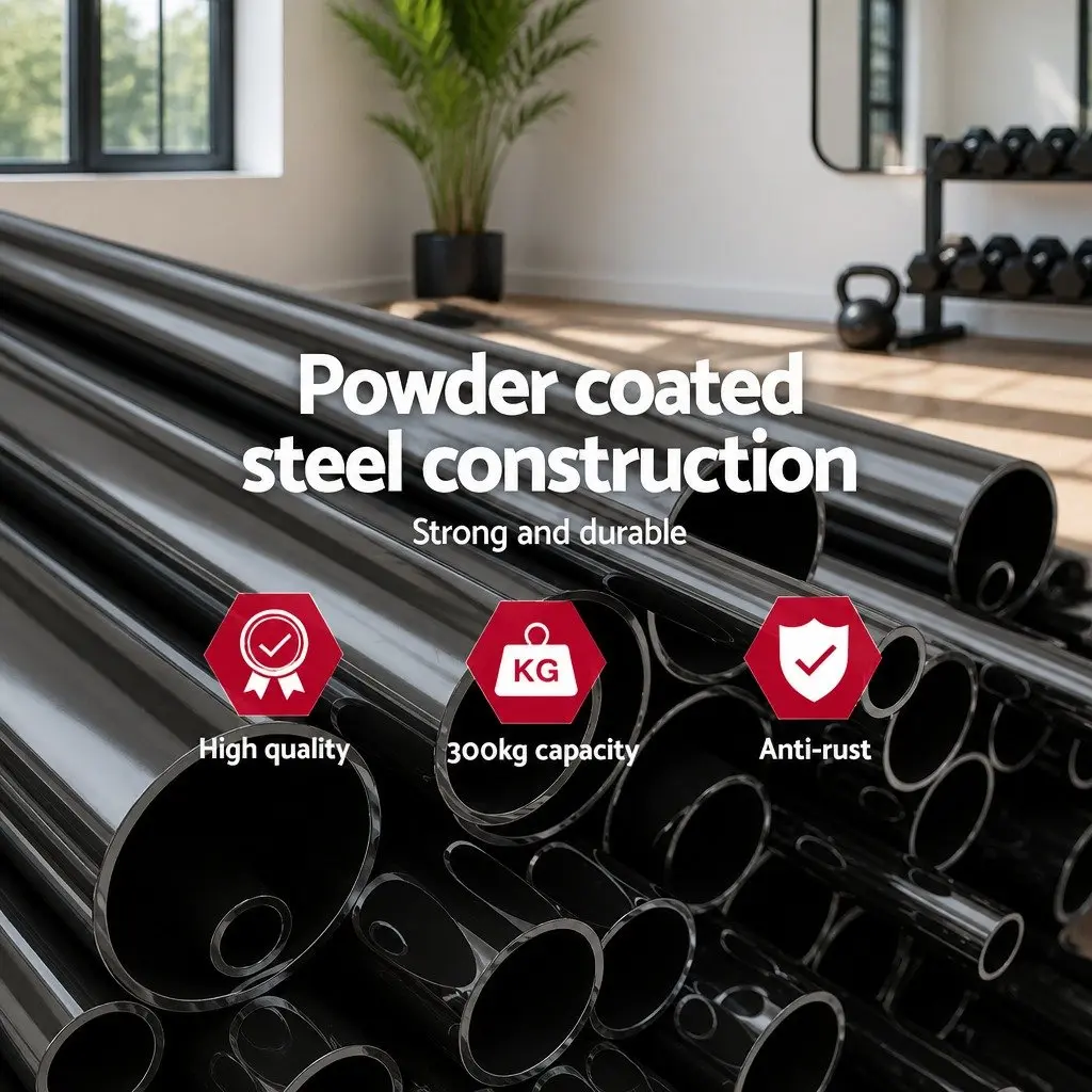 Flat Weight Bench Steel Tubular Construction 103cm x 35cm x 45cm Black