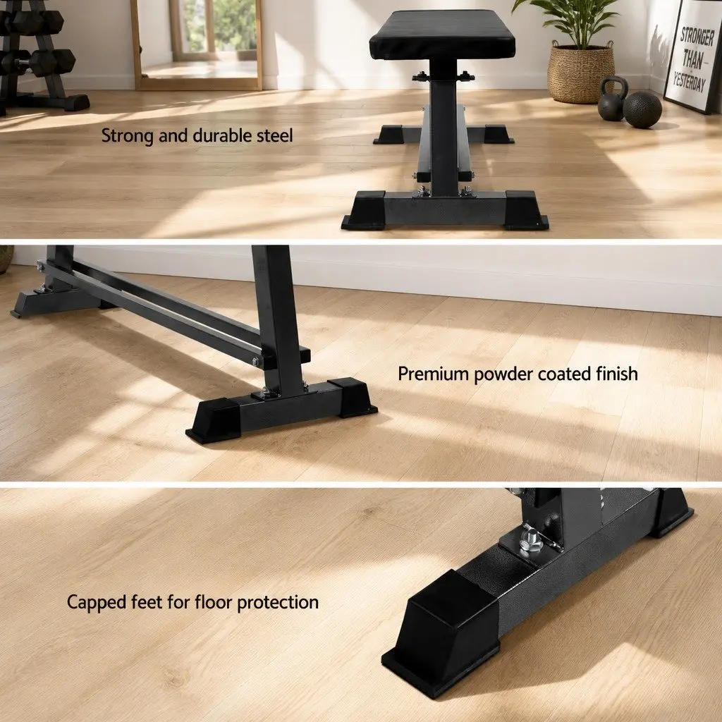 Flat Weight Bench Steel Tubular Construction 103cm x 35cm x 45cm Black