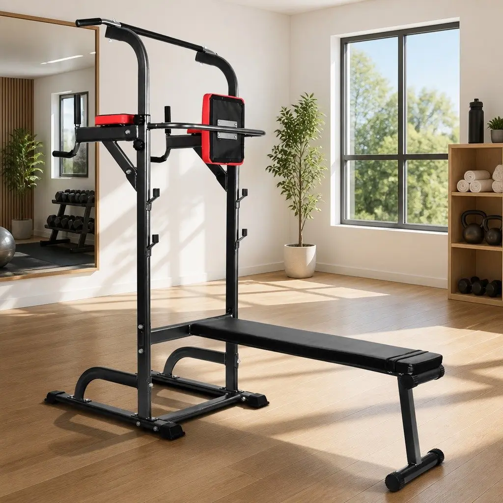 Multi-Function Exercise Tower Home Gym Station Powder-Coated Steel Grey