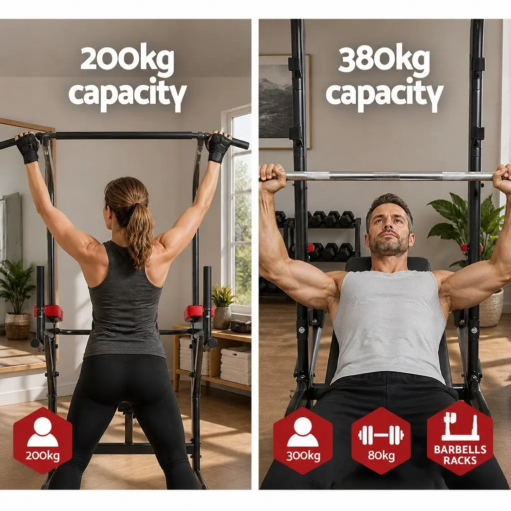 Multi-Function Exercise Tower Home Gym Station Powder-Coated Steel Grey
