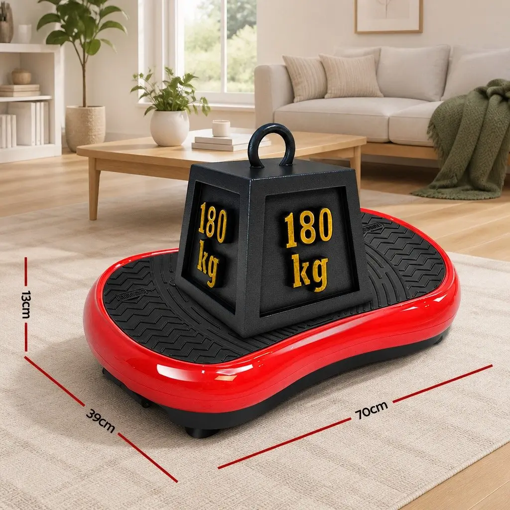 Vibration Exercise Machine Platform Home Gym Trainer Compact Red with Resistance Bands