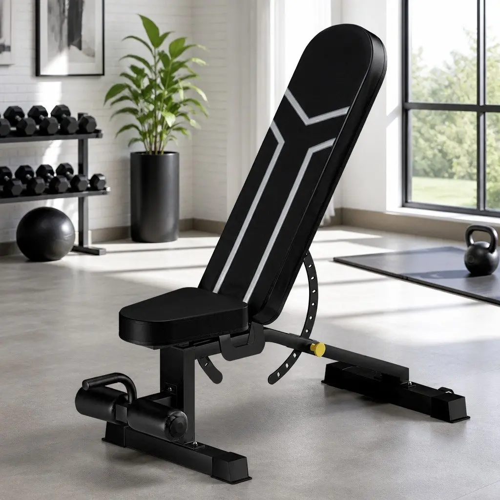 Adjustable Weight Bench Steel Frame Black with Silver Accents 98 x 55 x 46-130cm