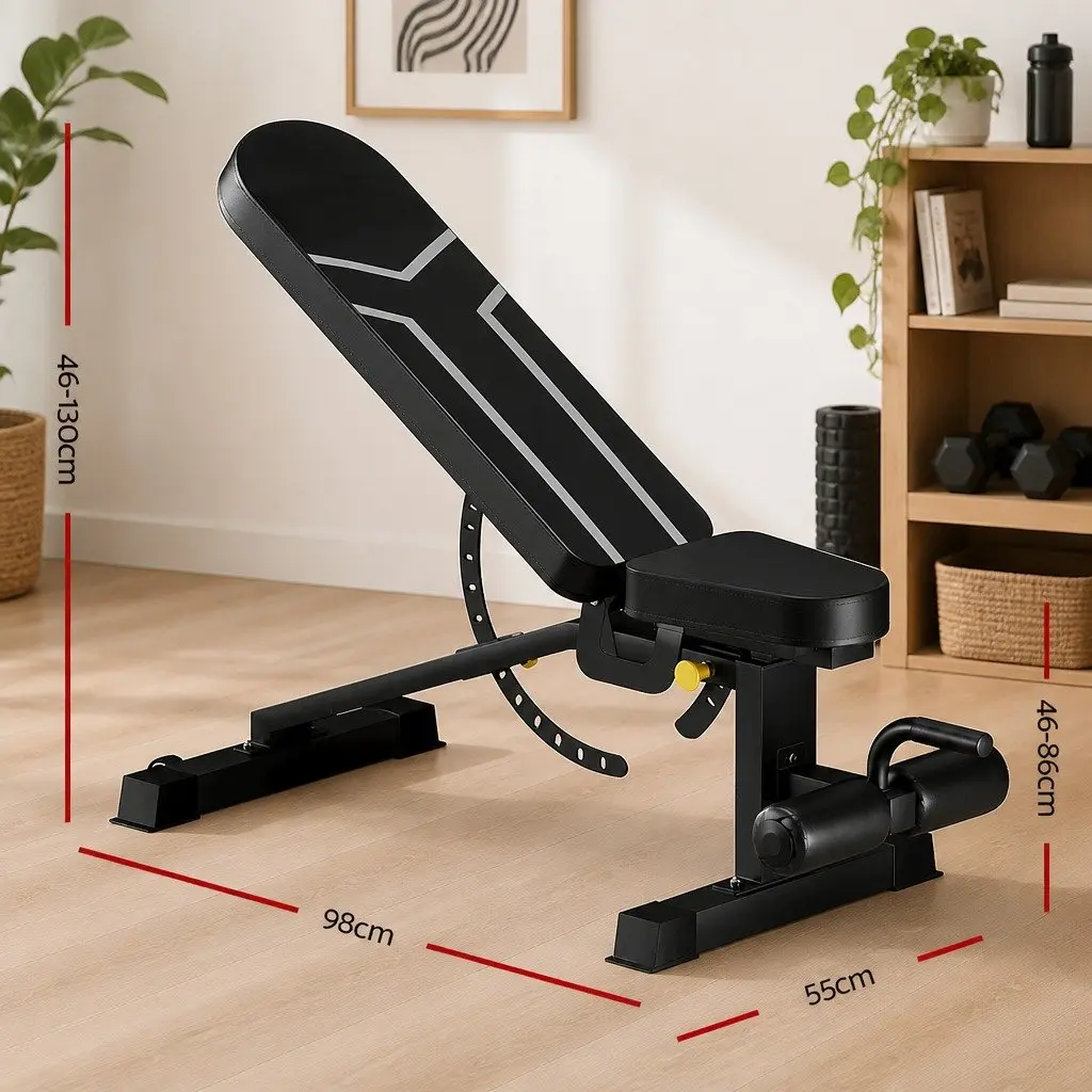 Adjustable Weight Bench Steel Frame Black with Silver Accents 98 x 55 x 46-130cm