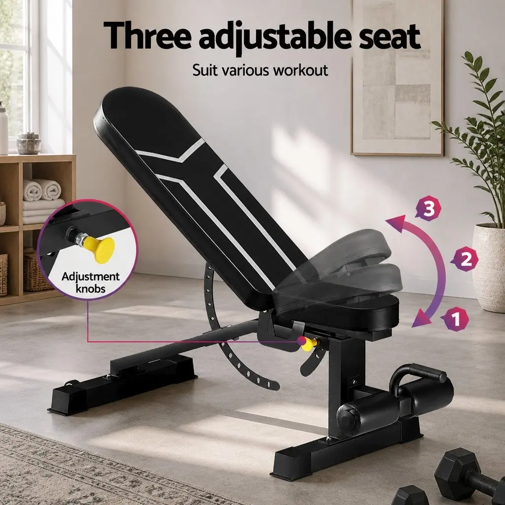 Adjustable Weight Bench Steel Frame Black with Silver Accents 98 x 55 x 46-130cm