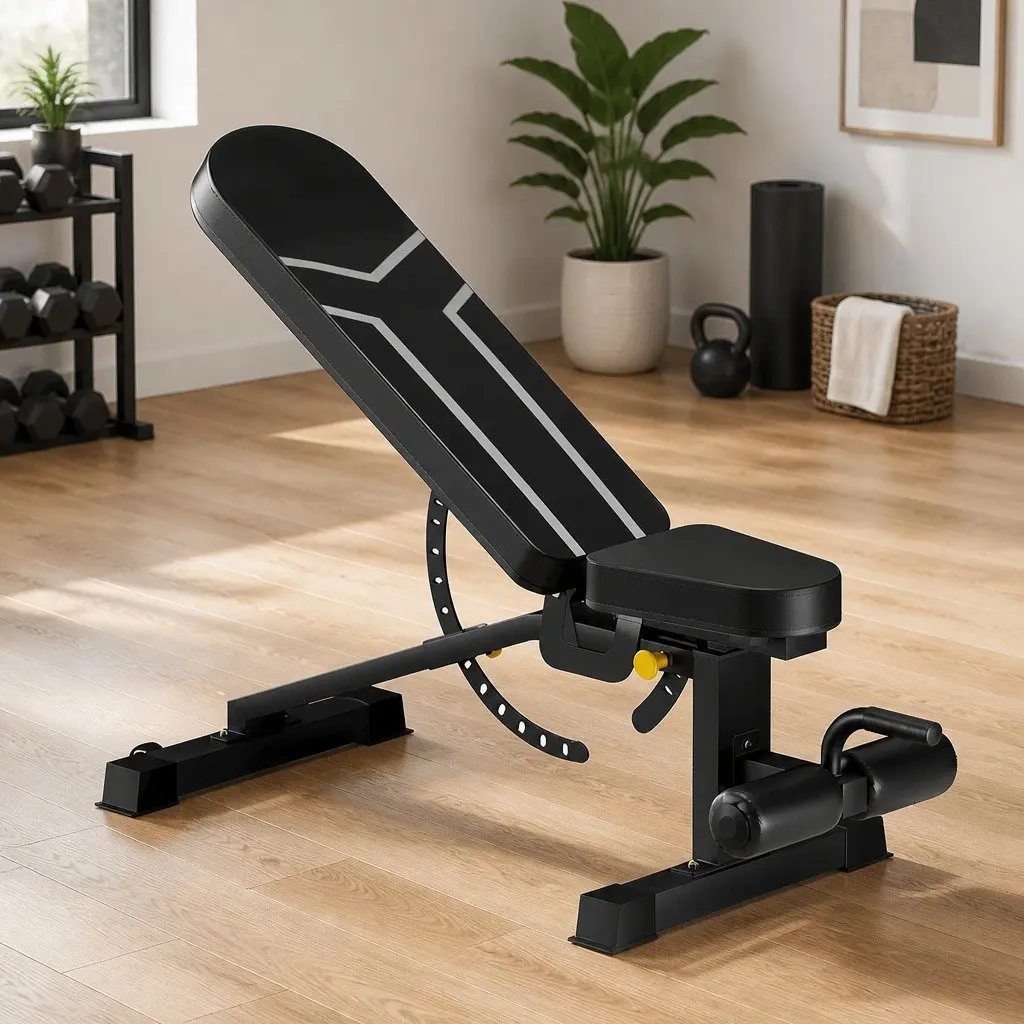 Adjustable Weight Bench Steel Frame Black with Silver Accents 98 x 55 x 46-130cm