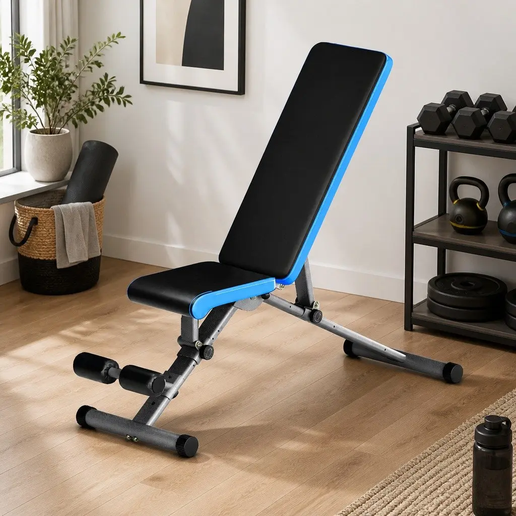 Adjustable Weight Bench FID Steel Frame 120 x 46 x 45-117cm Blue