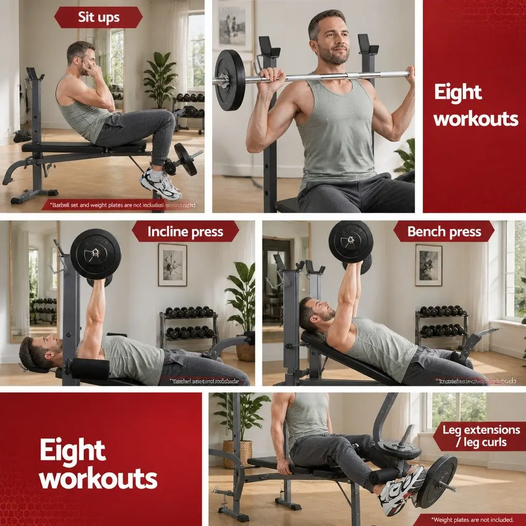 Weight Bench 8 in 1 Adjustable Steel Multi Exercise Black
