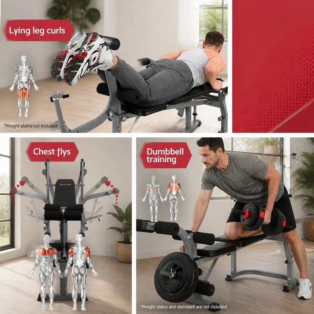 Weight Bench 8 in 1 Adjustable Steel Multi Exercise Black