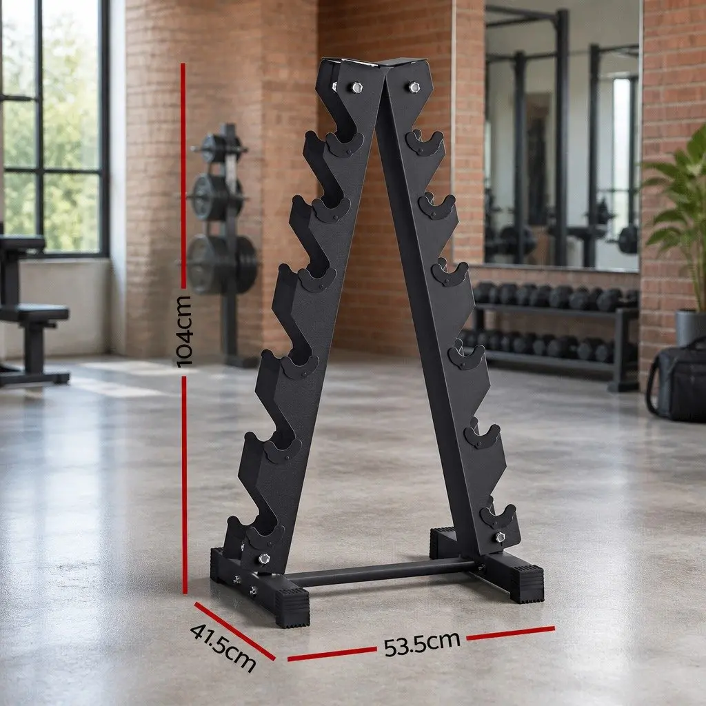 6 Tier Dumbbell Rack Steel Frame Black 53.5 x 41.5 x 104cm