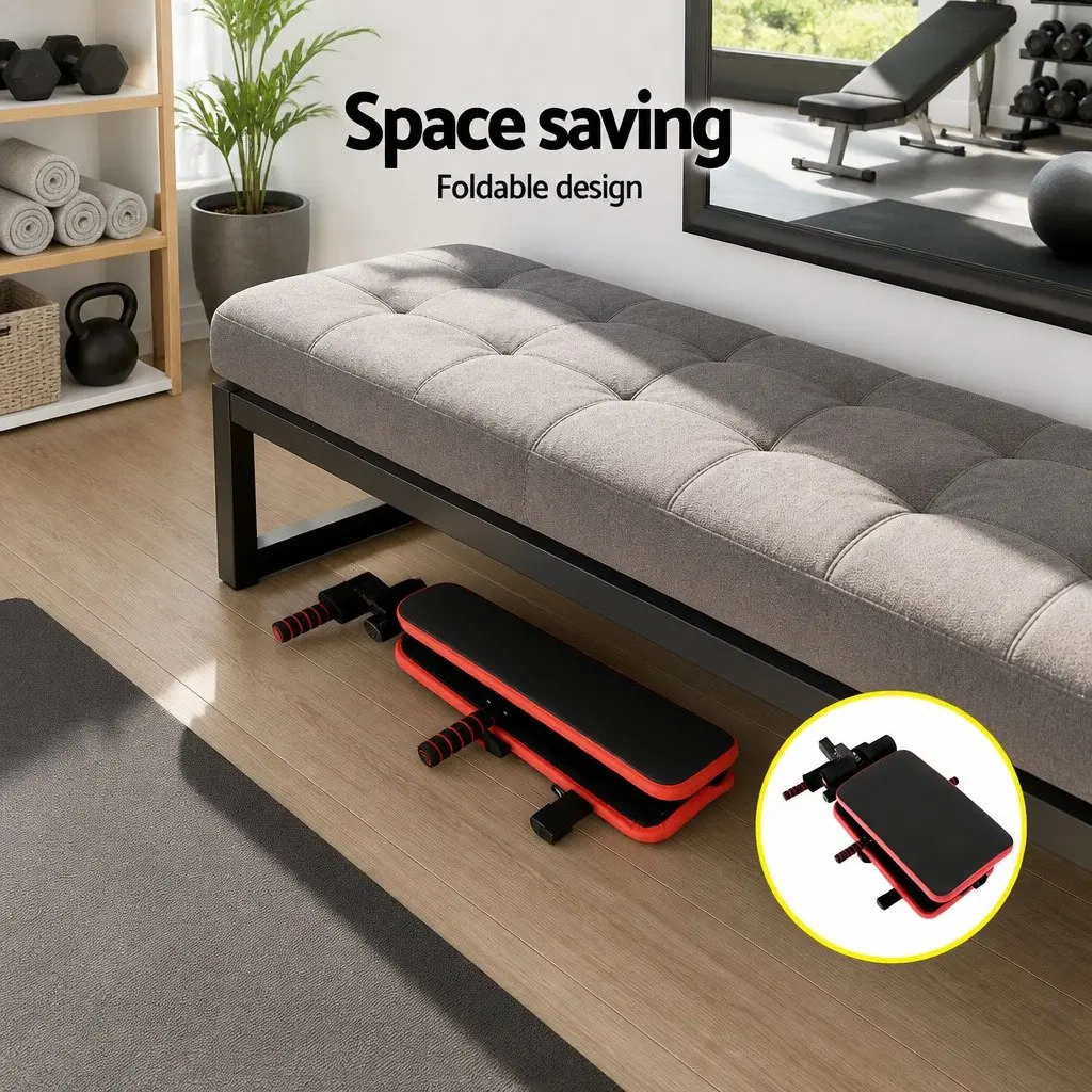 Foldable Sit Up Abdominal Exercise Bench Adjustable Height Non-Slip Steel Black or Red