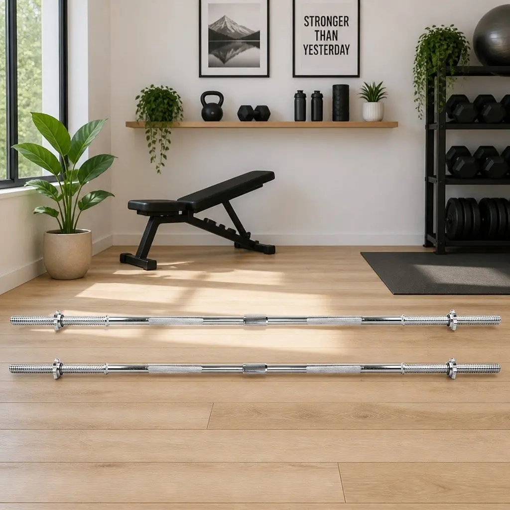 Barbell Bar Steel 168cm 5.5FT Silver Weight Lifting Rod