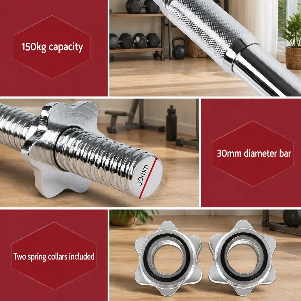 Barbell Bar Steel 168cm 5.5FT Silver Weight Lifting Rod