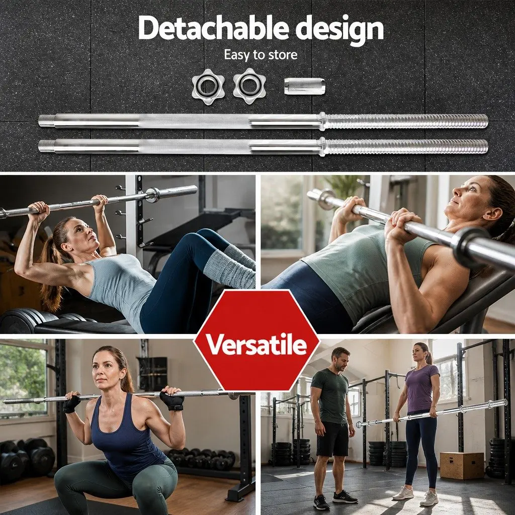 Barbell Bar Steel 168cm 5.5FT Silver Weight Lifting Rod