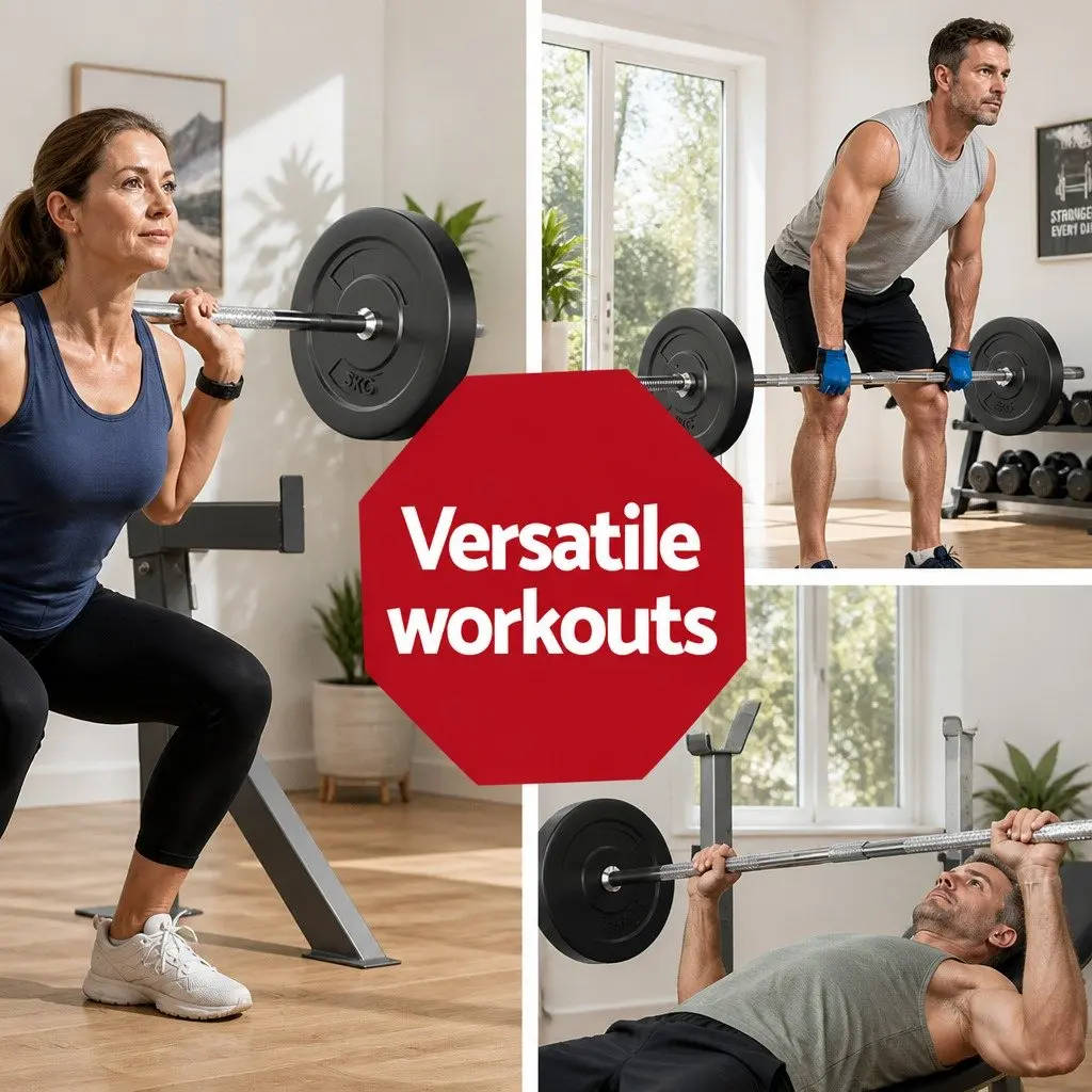 Barbell Set Steel 18kg Weight Plates Black and Silver Home Gym Exercise Training Kit