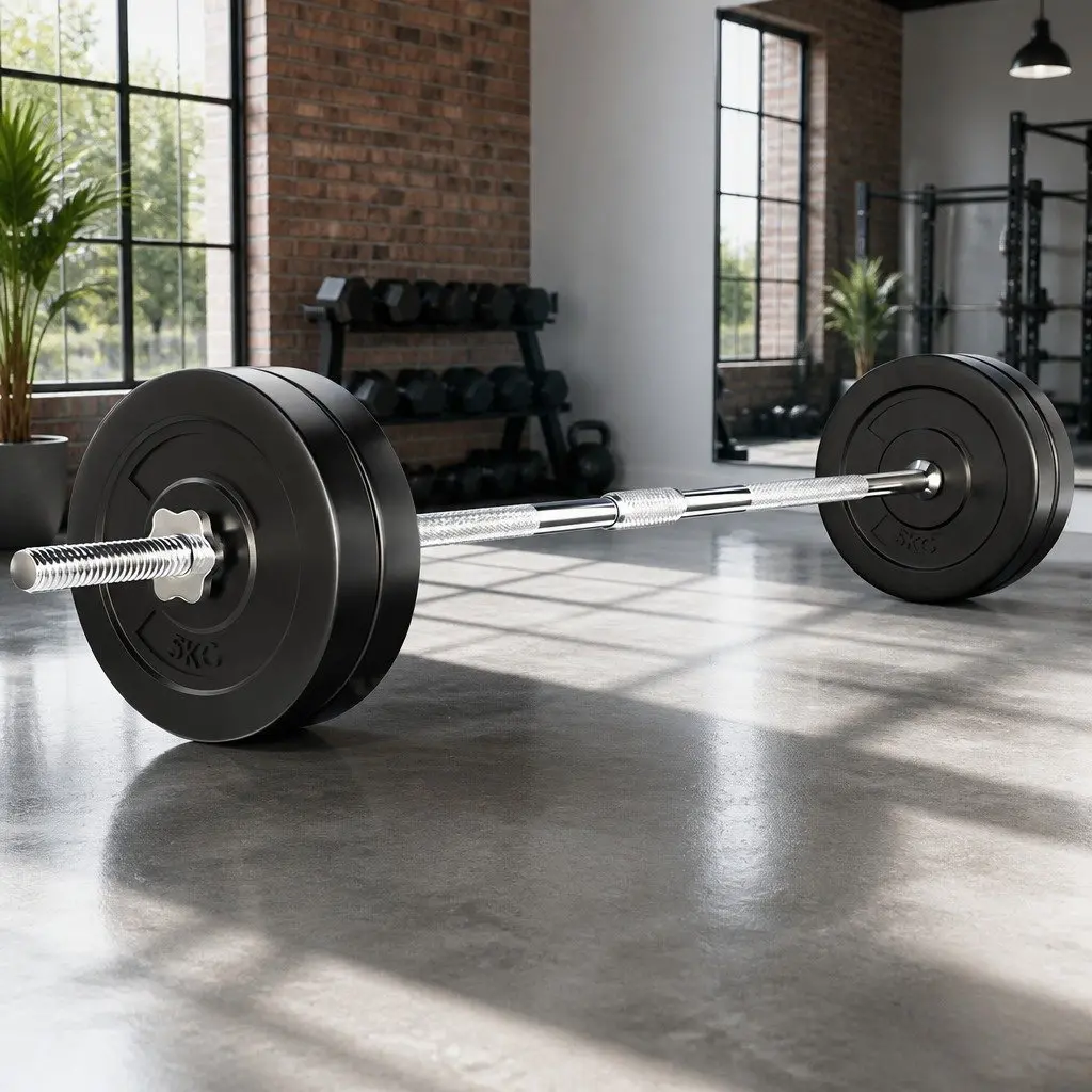 Barbell Set Steel 168cm Black and Silver with Weight Plates for Home Gym