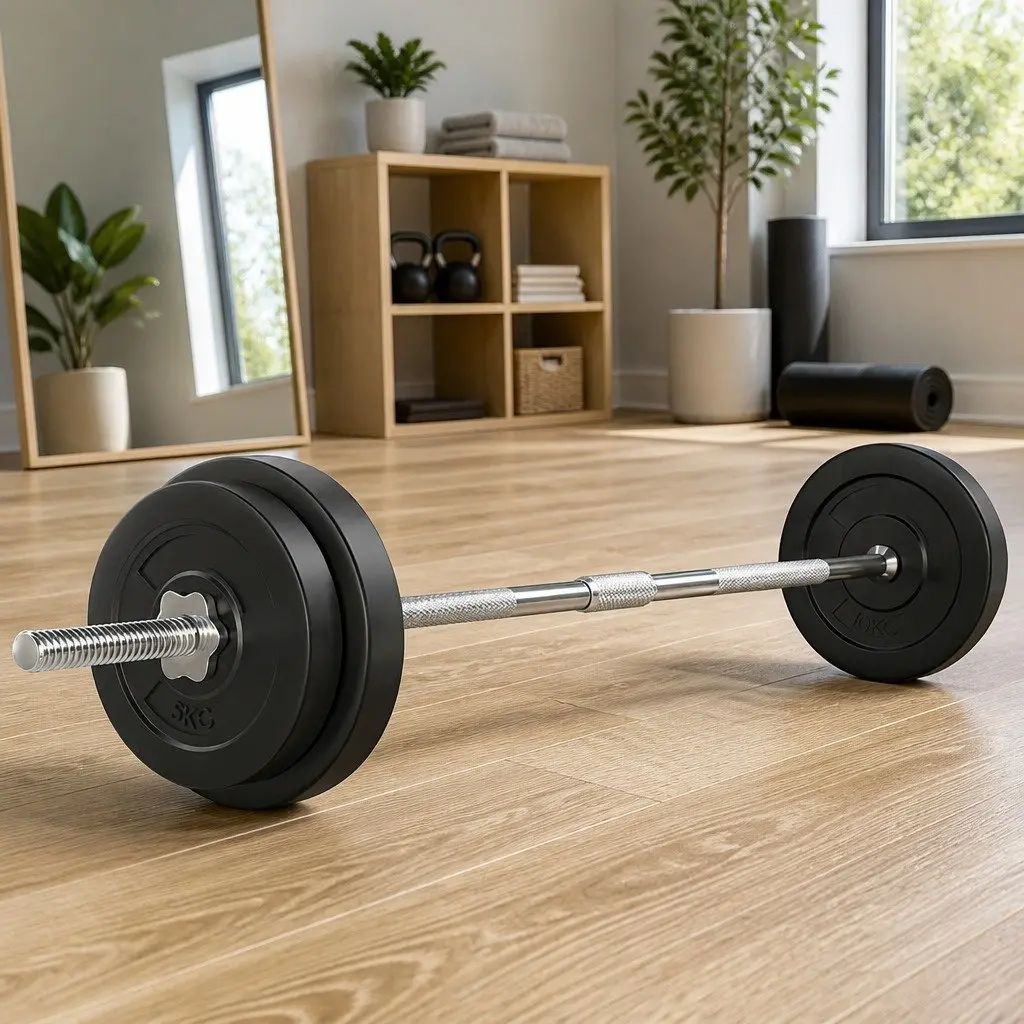 Barbell Set Rubber-coated Weight Plates 38kg 168cm Black