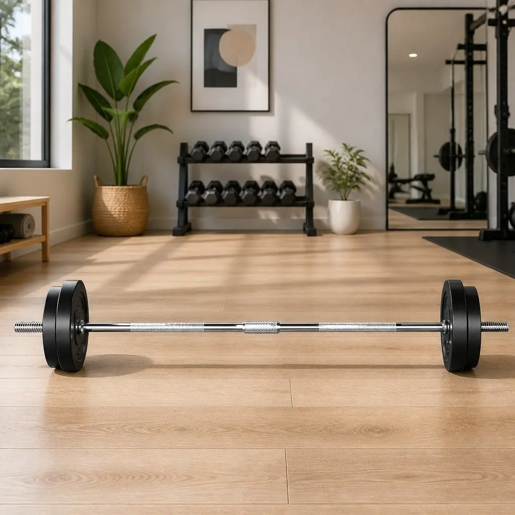 Barbell Set Rubber-coated Weight Plates 38kg 168cm Black
