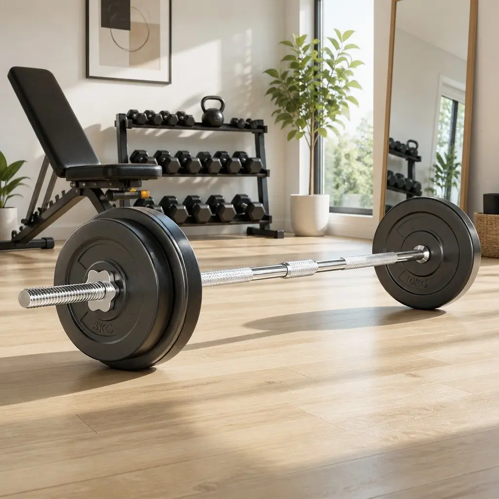 Barbell Set Rubber-coated Weight Plates 38kg 168cm Black