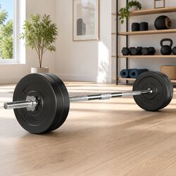 48kg Barbell Set with Weight Plates and Bench 168cm Home Gym Equipment