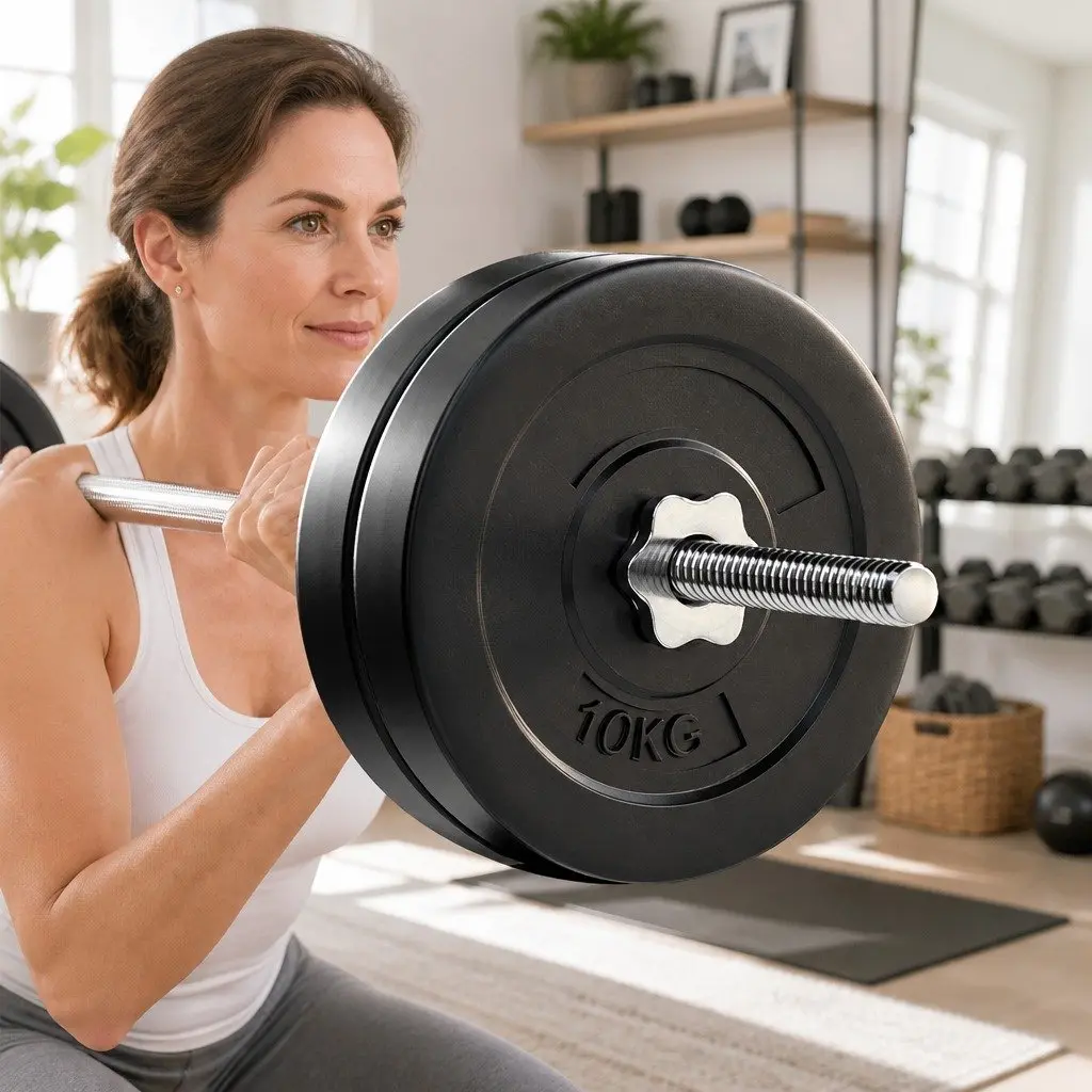 Barbell Set Steel 168cm with Rubber Coated Weight Plates Home Gym Equipment