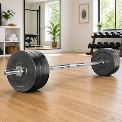 68kg Barbell Set with Weight Plates and Lifting Bench Home Gym Equipment 168cm