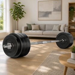 78kg Barbell Weight Plates Set with 168cm Steel Bar Lifting Bench Home Gym