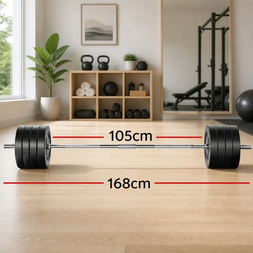 Barbell Set Steel 168cm Black Weight Plates Home Gym Equipment