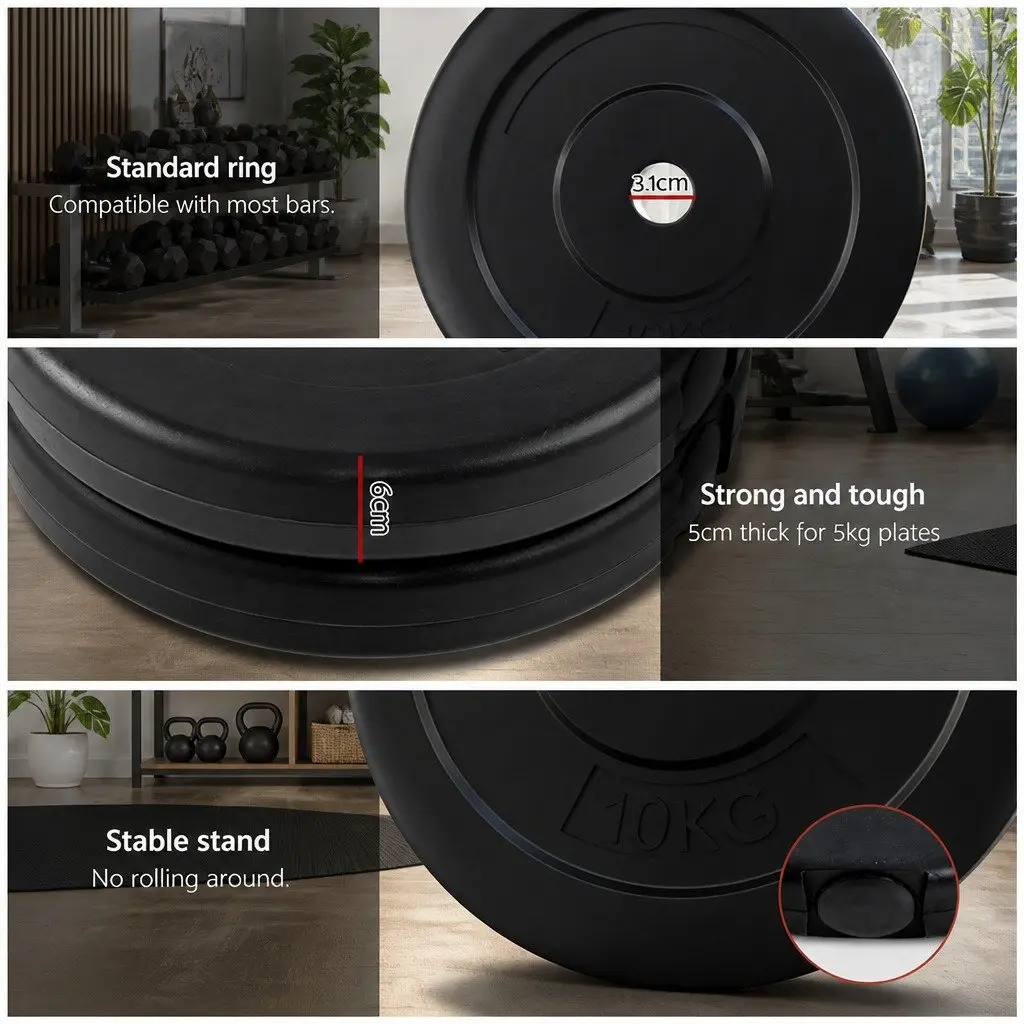 Barbell Set Steel 168cm Black Weight Plates Home Gym Equipment